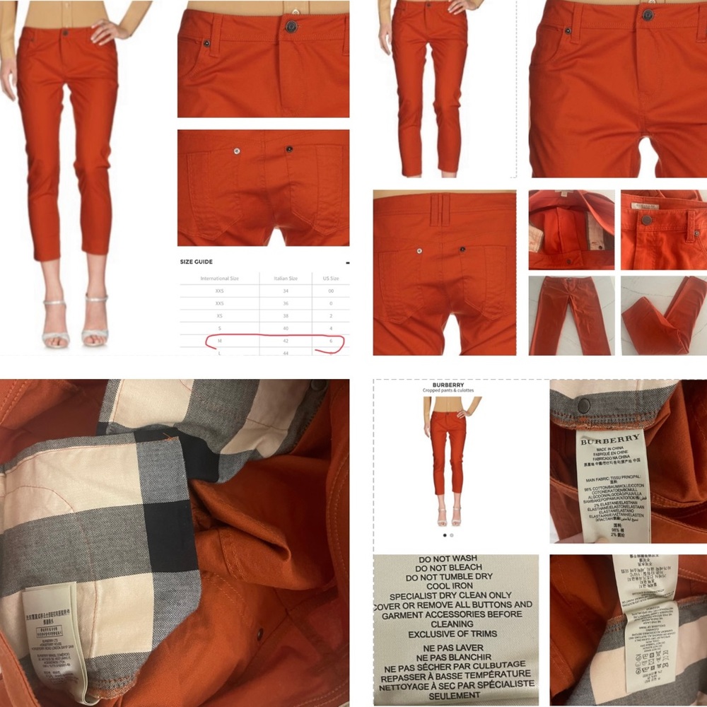 BURBERRY RUST COLOR CROPPED PANTS , 98% COTTON , 2% ELASTANE MIX , SO A NICE FIT